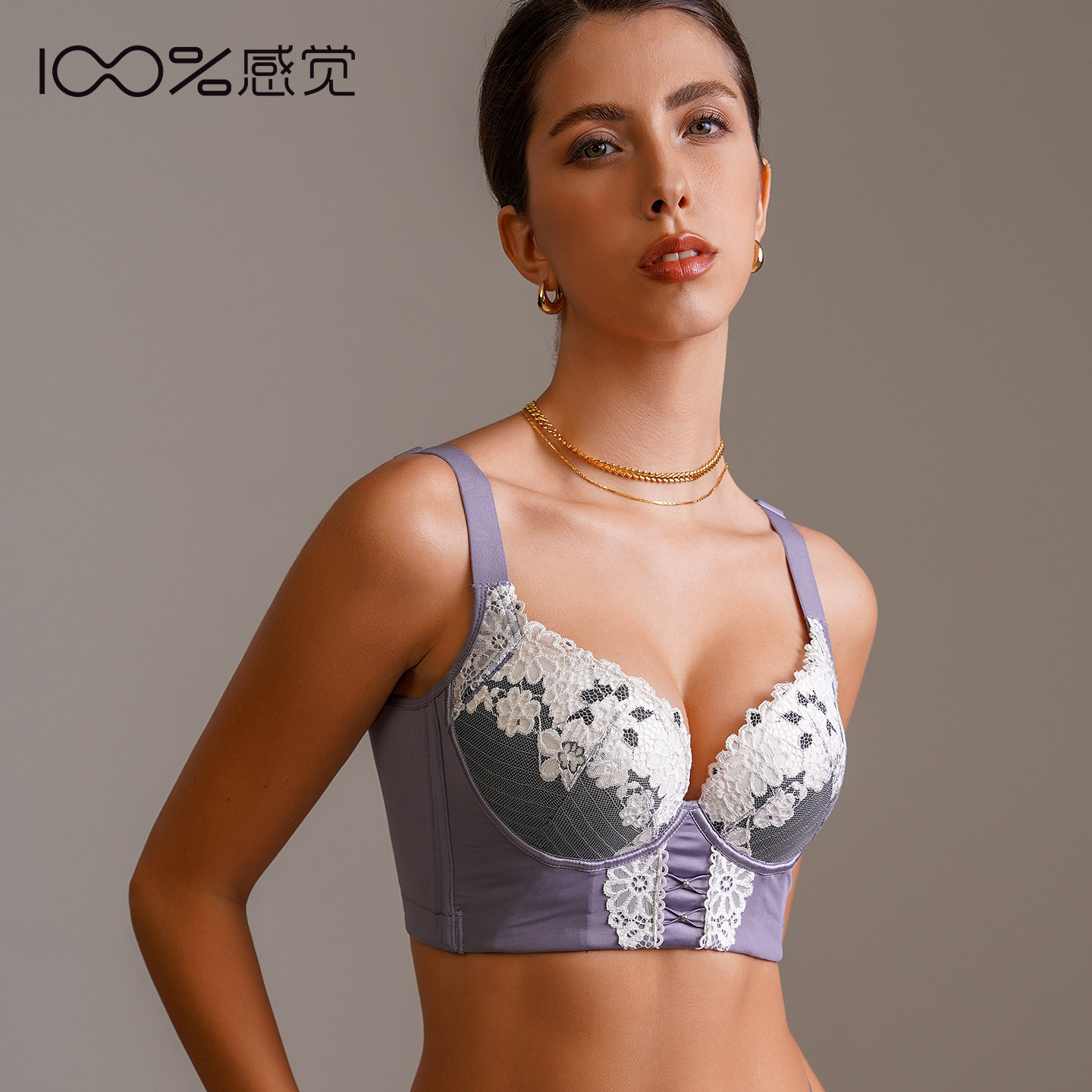 百分百感觉B杯中厚记忆钢圈聚拢调整型收副乳四排五扣内衣6062