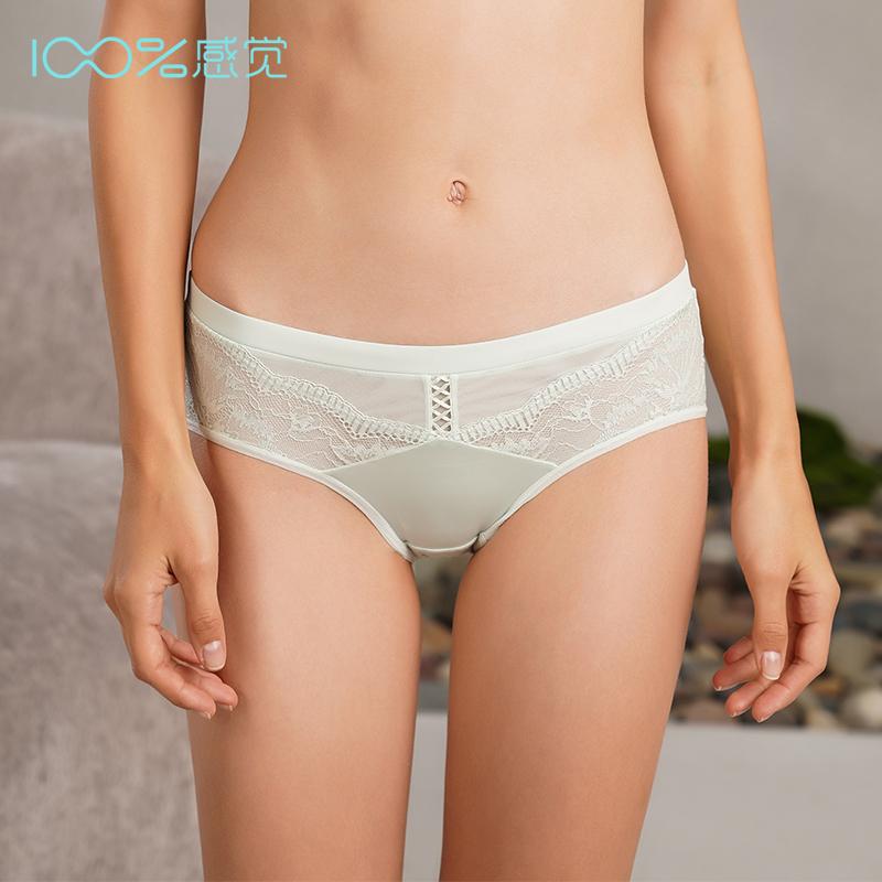 100%感觉蕾丝薄款内裤配套中腰