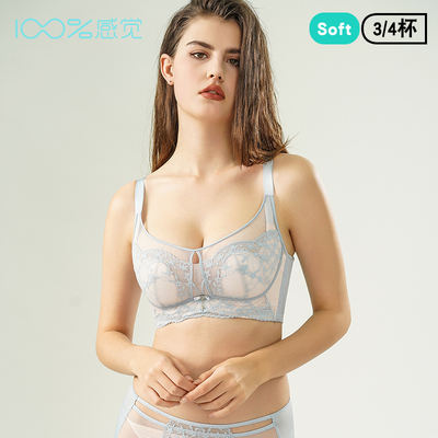 百分百感觉蕾丝网纱C杯记忆软钢圈薄款兔耳朵调整内衣文胸6034