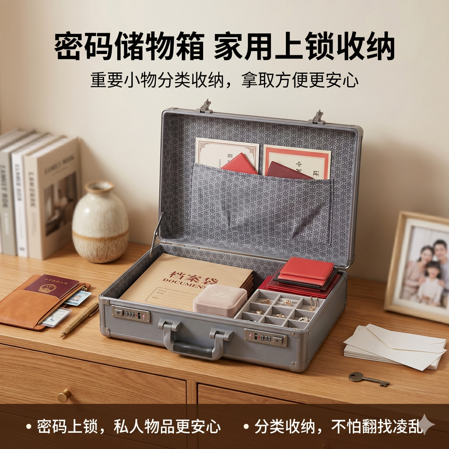 铝合金手提密码箱储物箱防盗商务办公家用现金贵重物品收纳保管箱