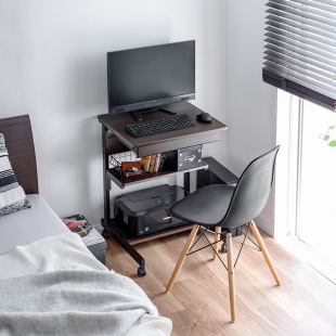 SANWA远程办公小型移动桌柜带抽屉实木工作台办公桌腿可调节高度小型电脑桌办公打印机移动收纳柜