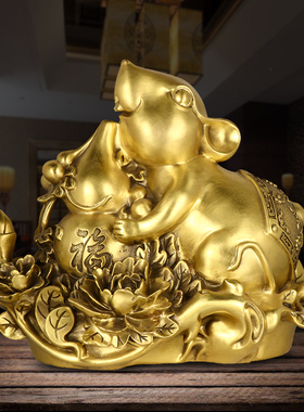天御阁纯铜鼠摆件招财十二生肖老鼠可爱客厅办公室桌装饰品吉祥物