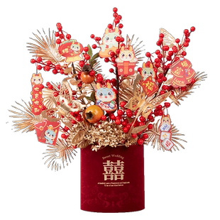 2026新年福桶装饰摆件马年春节过年客厅喜庆仿真插花布置场景用品