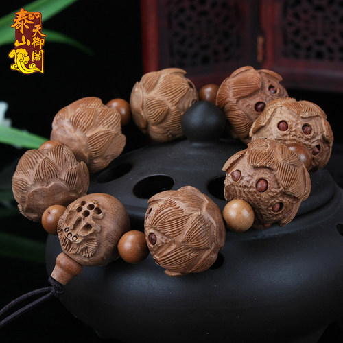 天然桃木手串莲花佛珠手链男女款