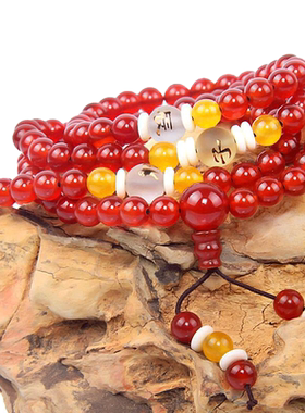 天然红玛瑙手链108颗佛珠手串女