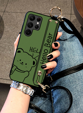 适用三星S26Ultra手机壳S24plus保护套S23+外壳note20腕带S21FE斜挎挂绳款S22皮质感S25Edge男女时尚熊潮牌