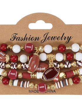 新款橄榄球吊坠手链比赛日手链串珠体育元素多层套装手串女