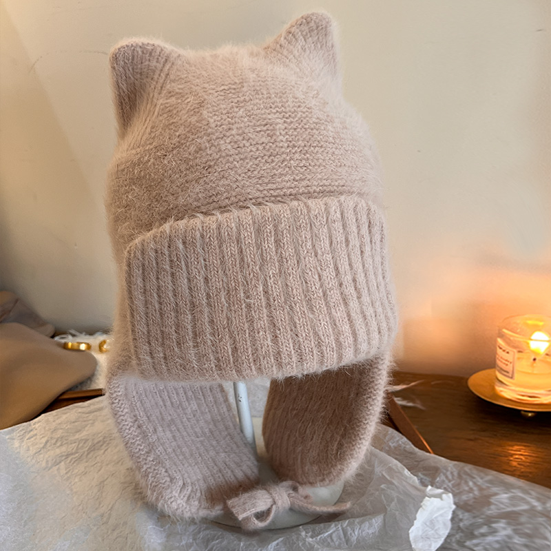 兔毛秋冬保暖厚实软糯两戴毛线帽