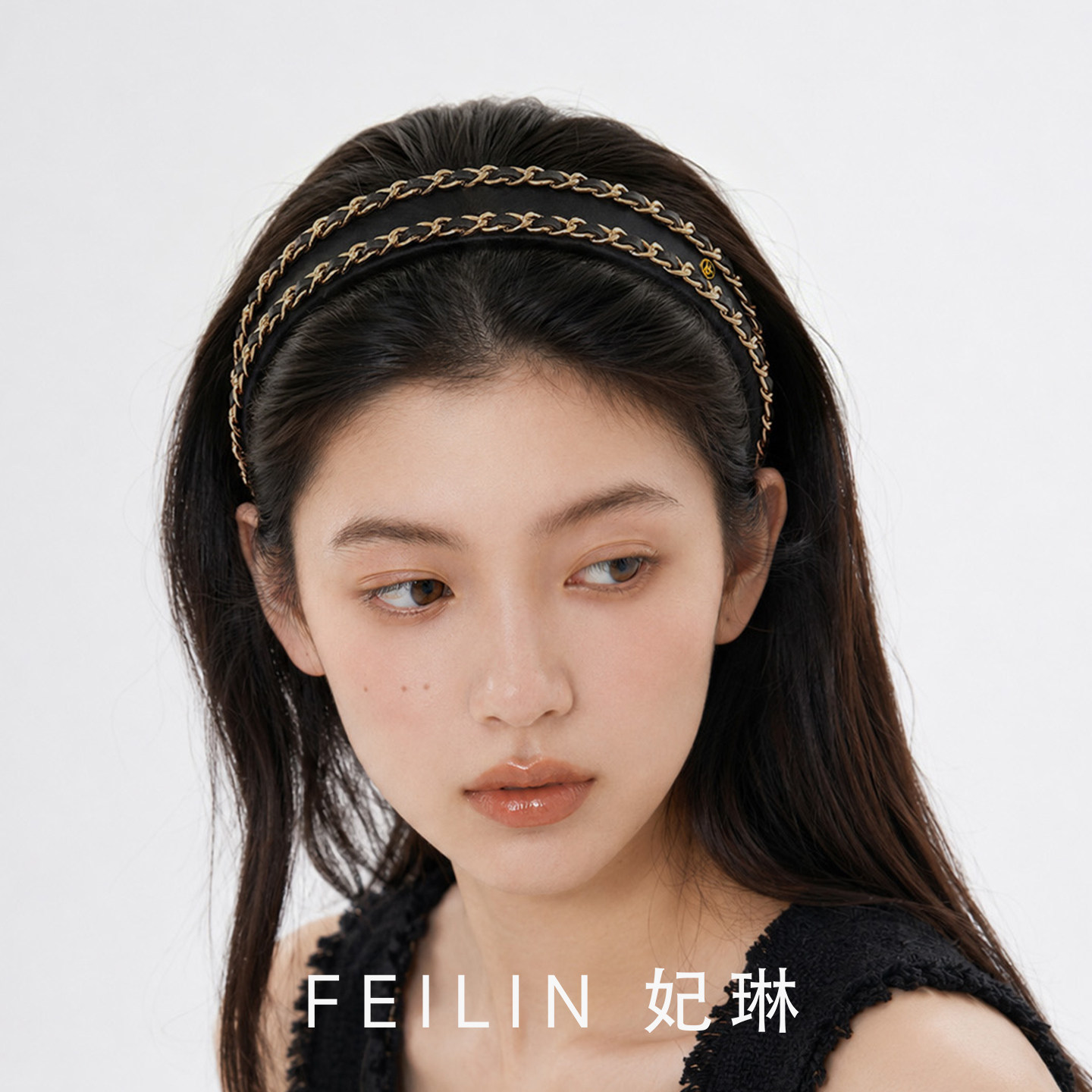 妃琳小香风链条宽发箍女高颅顶压发头饰头箍时尚百搭外出洗脸发卡图片