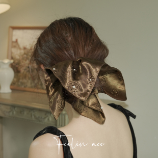 缎面方巾发圈女高级感丸子头半扎发方形头绳高弹力发绳新中式 发饰