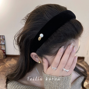 洗脸发卡头箍高颅顶高级感洋气时尚 黑色丝绒珍珠发箍女款 2025新款