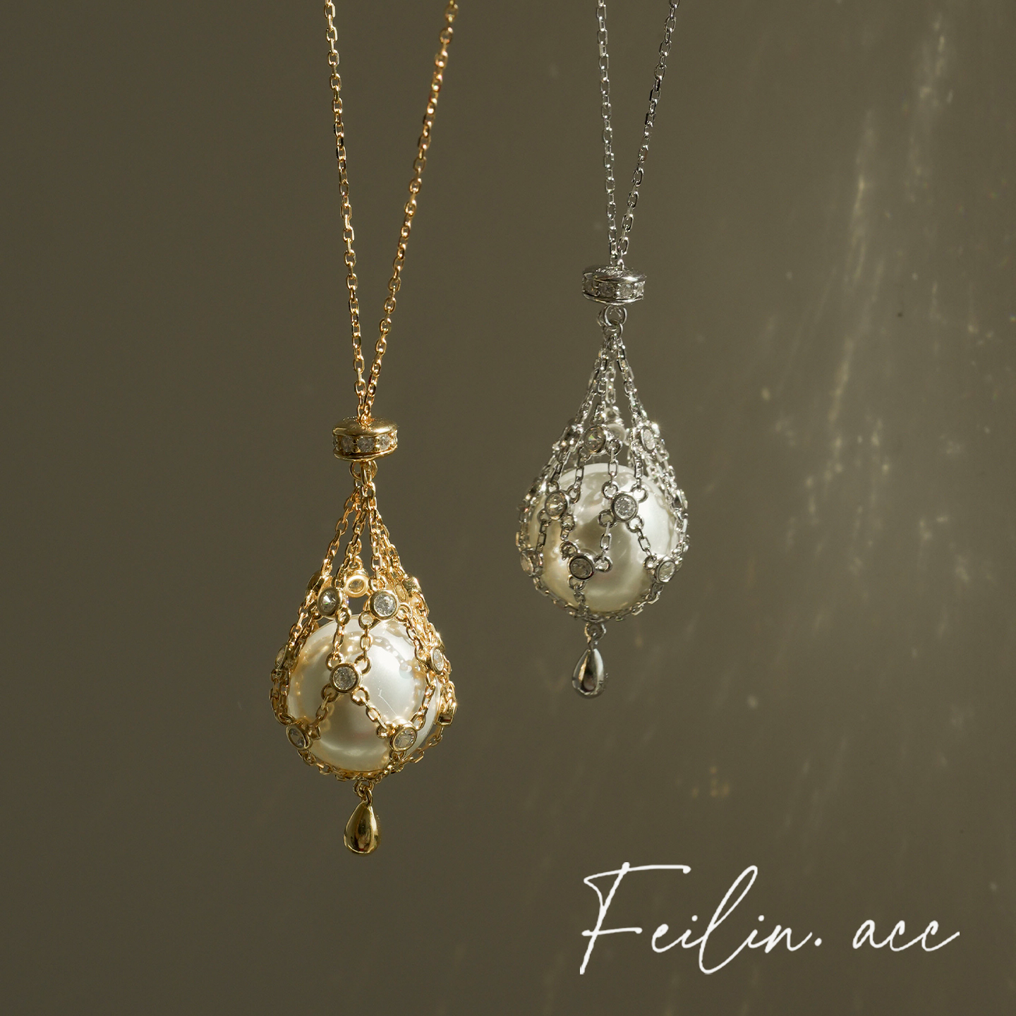 《月光捕手》纯银网兜镶钻珍珠吊坠项链女2025新款爆款项坠毛衣链