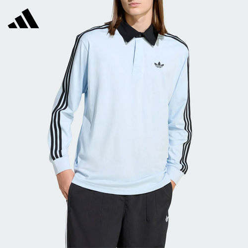 阿迪达斯三叶草男长袖条纹POLO