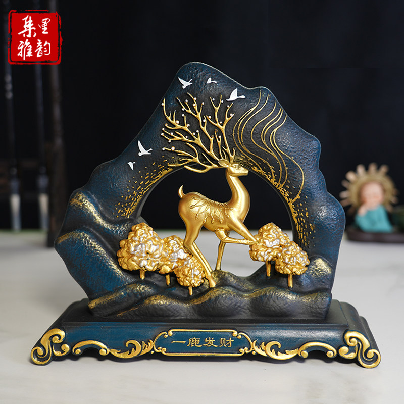 麋鹿树脂金色福鹿摆件开业礼品轻奢客厅玄关电视柜酒柜家居装饰品