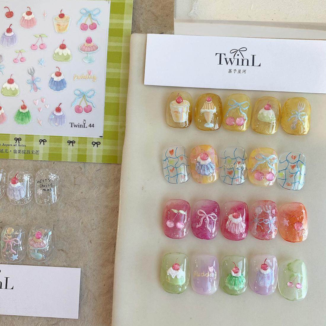 TwinL定制出品 玻璃贝壳光可爱布丁美甲贴纸 果冻布丁贴纸,彩妆/香水/美妆工具,美甲工具,淘宝优惠券,粉丝福利购,淘宝优惠卷