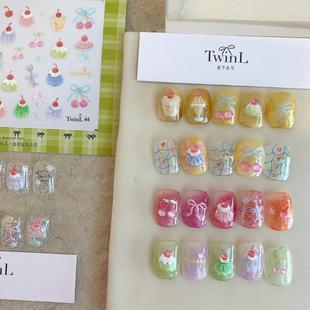 玻璃贝壳光可爱布丁美甲贴纸 TwinL定制出品 果冻布丁贴纸