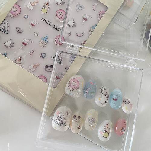 素林美甲涂鸦卡通贴纸猫猫甜甜圈