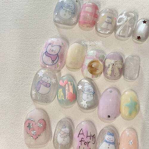 素林美甲冬日梦幻雪人美甲贴纸