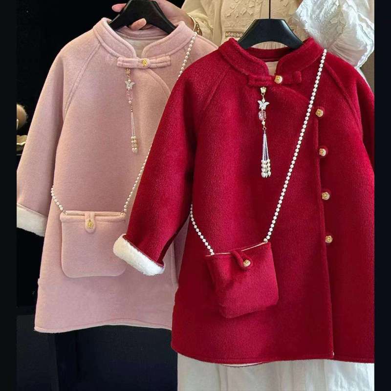 女童加绒外套秋冬2025新款儿童冬装加厚保暖上衣女大童新年拜年服