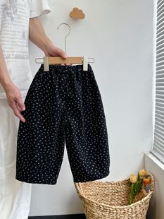 女童加绒裤子2025新款儿童冬装休闲碎花裤女孩秋冬季直筒薄绒长裤