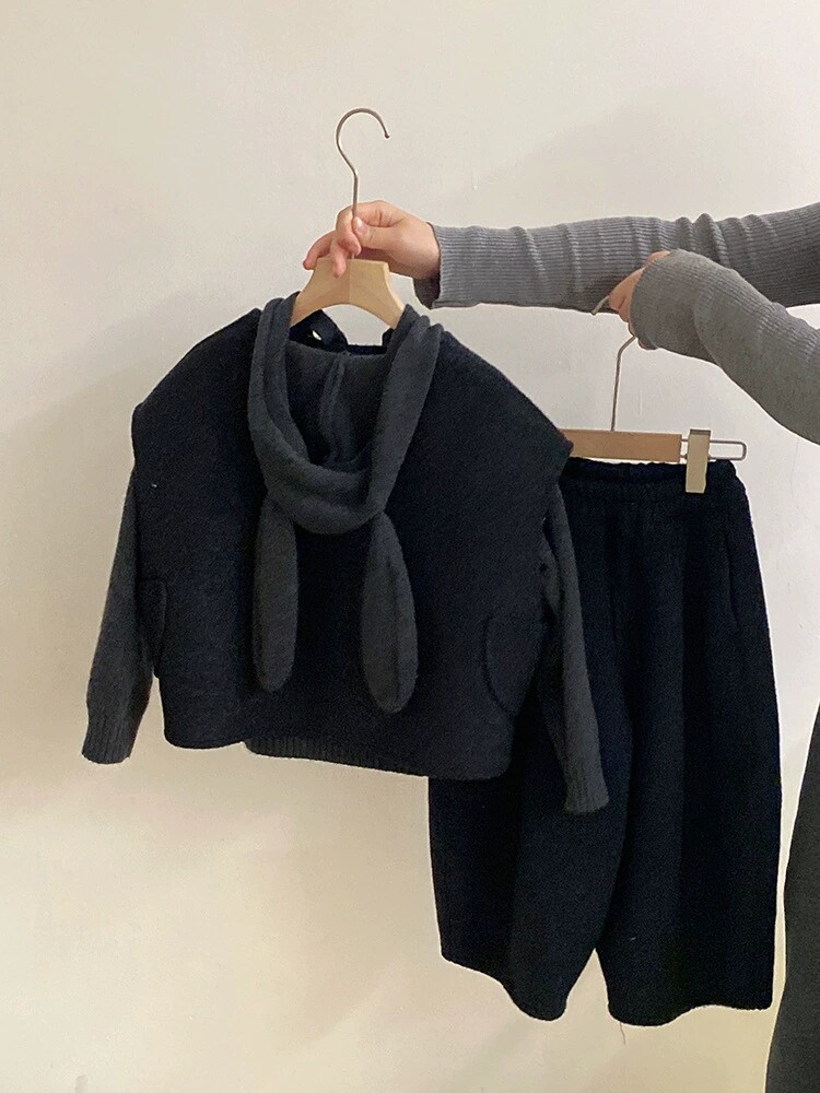 女童冬装套装2025新款儿童时髦毛呢马甲针织三件套小女孩冬季衣服