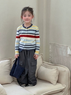 女童开衫外套2026春装新款女大童韩系上衣女孩针织毛衣工装裤套装