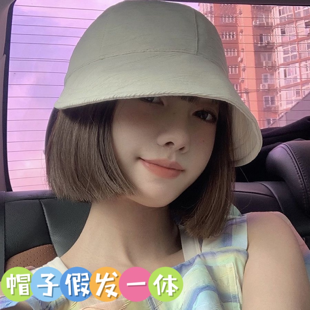 赵露思同款帽子假发一体女短发仿真人发波波头夏季新款时尚渔夫帽