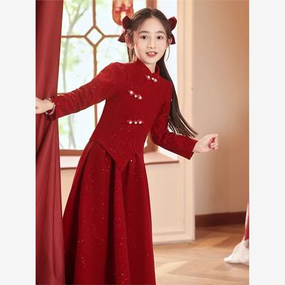 红色女童晚礼服2025新款