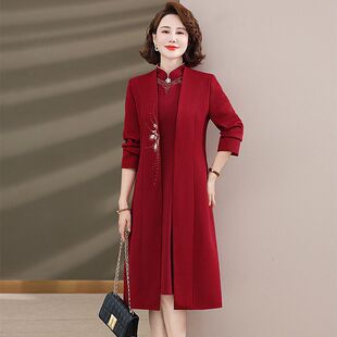 婚礼妈妈装2024春秋装喜婆婆婚宴礼服洋气阔太太旗袍连衣裙两件套
