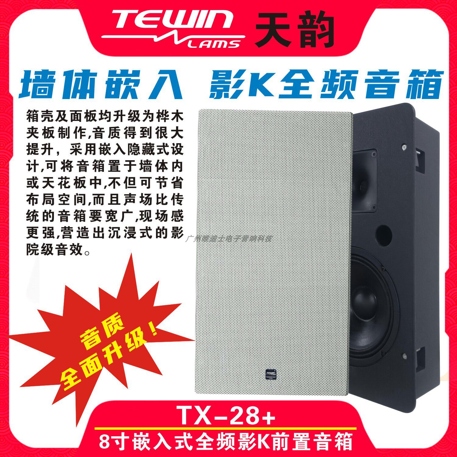 天韵6.5寸8寸嵌入吸顶式两分频中置环绕全景声影K影院KTV会议音箱