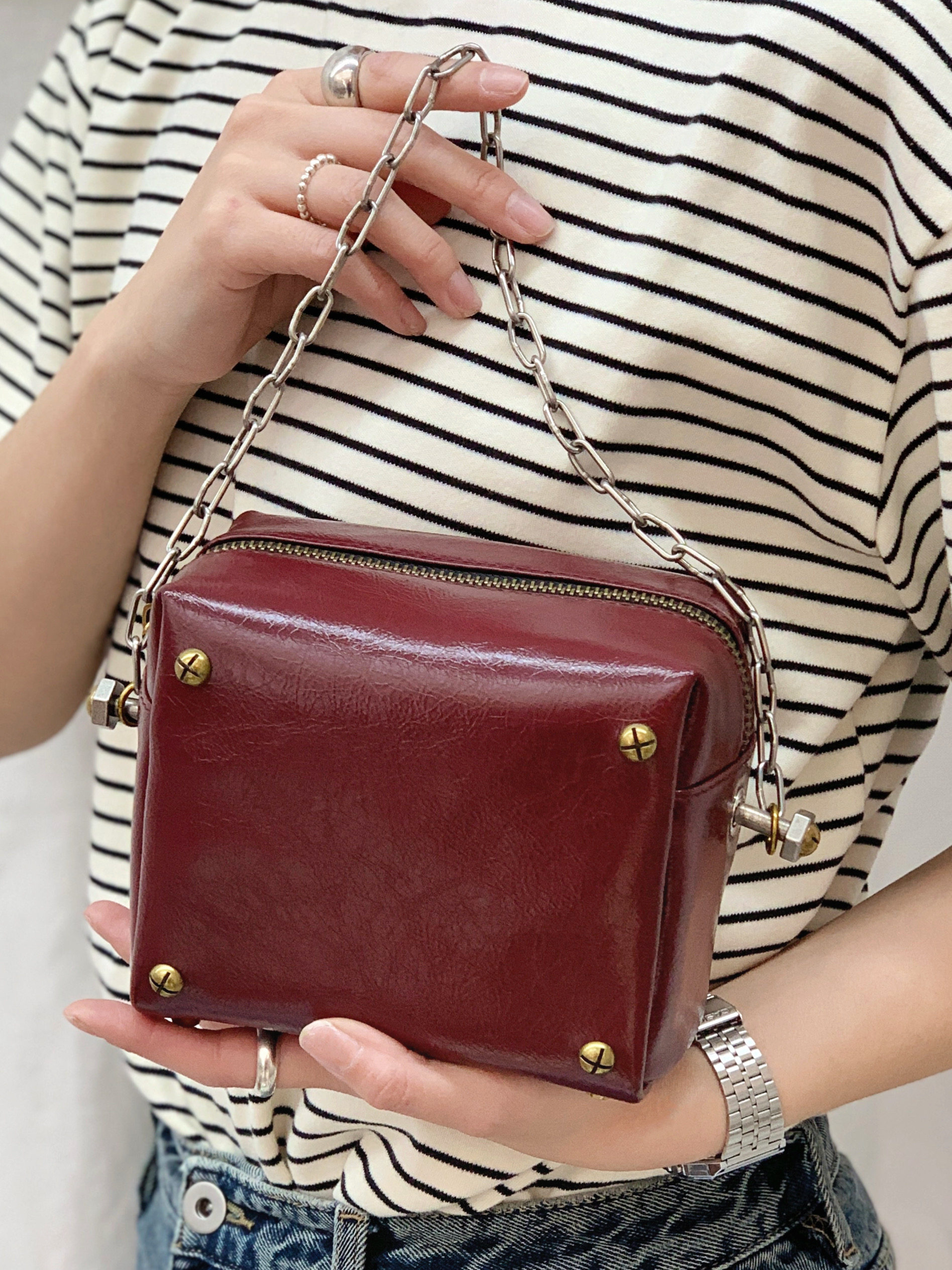 RFACTORY 豆腐PRO小号V81000红色链条包设计感时尚小众单肩包女包