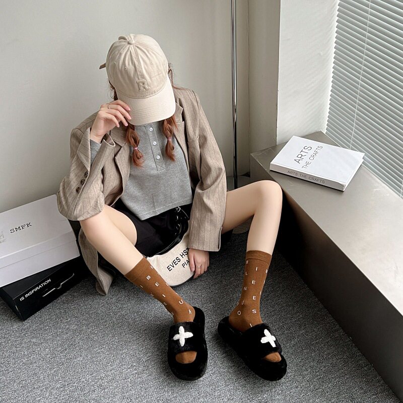 靴下乐途i believe时尚字母休闲运动袜中性中筒袜基础个性小腿袜