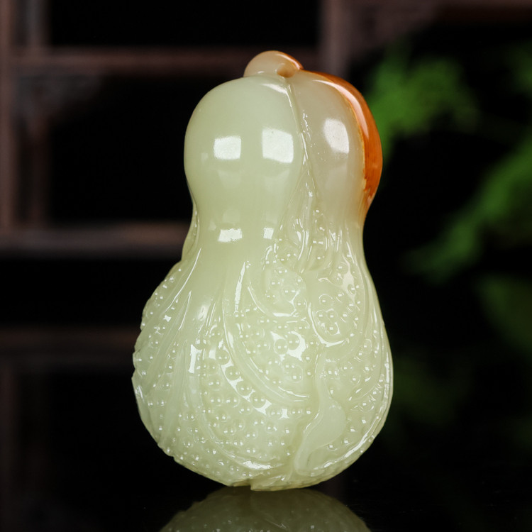 天然和田玉籽料白菜手把件天然玉石新疆籽料百财来玉石挂件把玩件