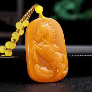 黄龙玉马到成功平安牌吊坠和田玉黄玉生肖马护身男女款玉马项链坠
