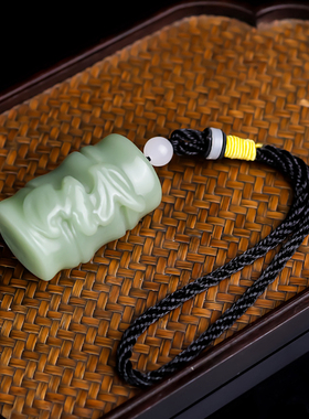 和田玉籽料竹子蝙蝠手把件