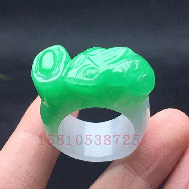 天然玉石缅甸冰种翡翠元宝金蟾扳指男款女士招财三足金蟾指环戒指