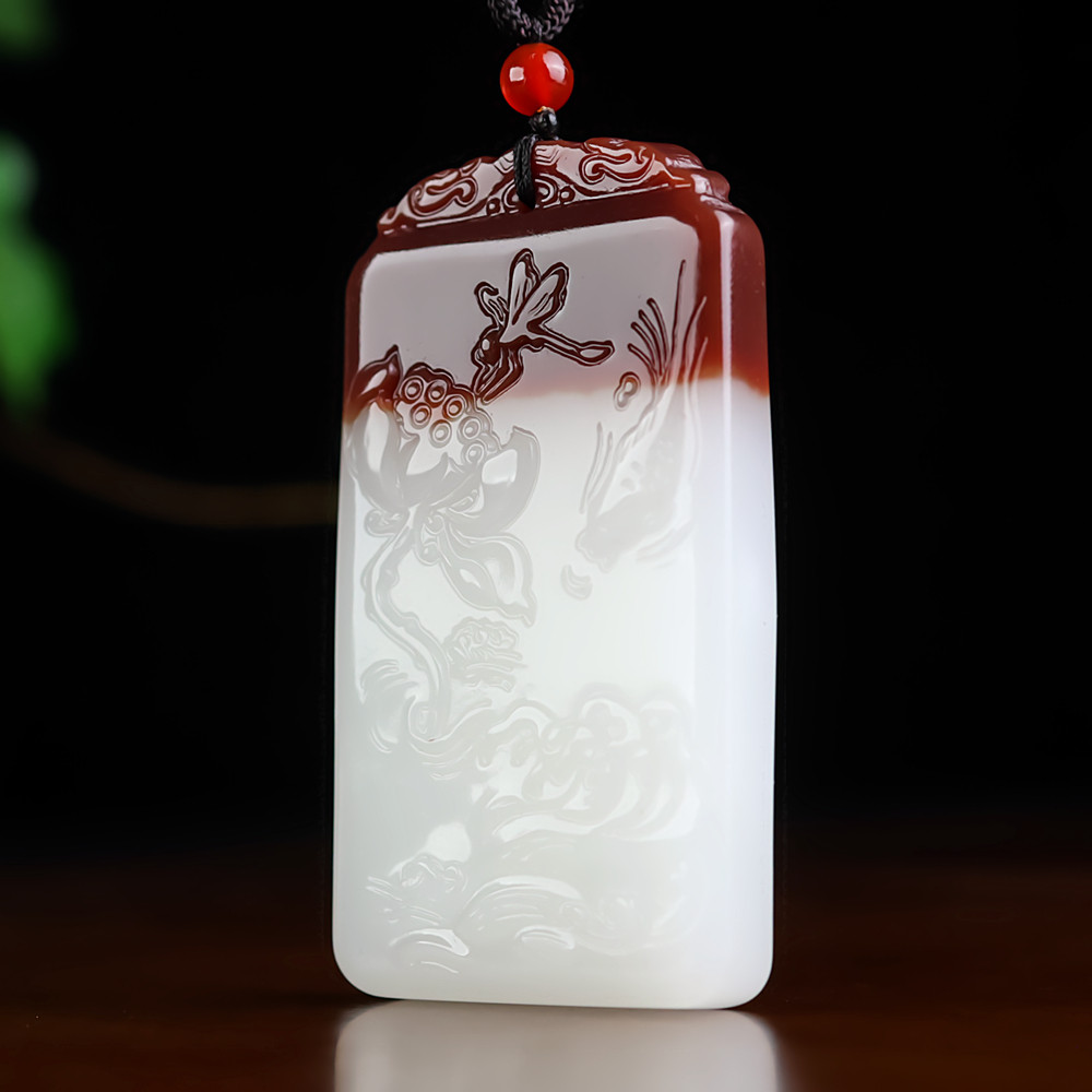 和田玉糖料莲花观音平安牌吊坠双面精雕玉石项链挂件玉佩无事牌