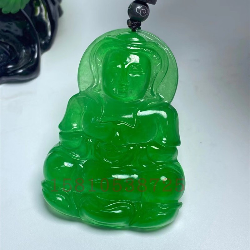 高冰帝王绿翡翠观音吊坠男款天然玉石观音菩萨项链挂件平安