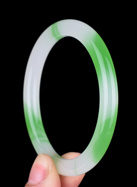 天然新疆和田玉青花玉手镯女款复古圆条玉镯叮当镯细条玉镯子