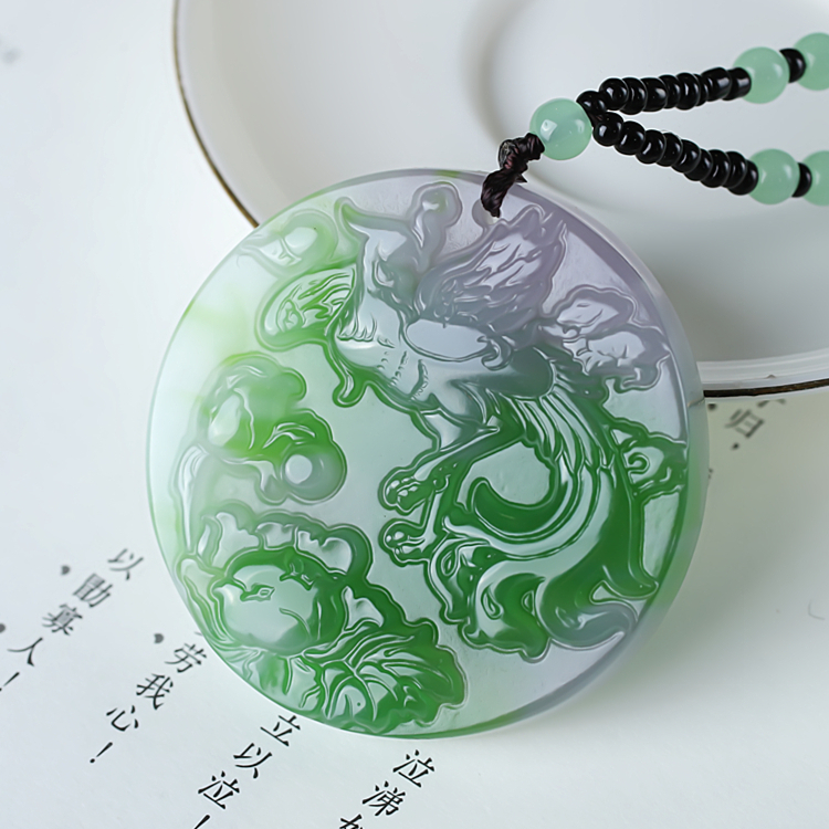 天然和田玉凤凰牡丹女款吊坠富贵花开项链平安牌毛衣链精雕玉器