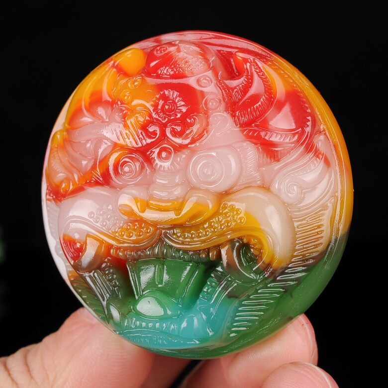 天然和田玉皮带扣天然玉石鸡血红彩玉男款霸气虎头挂件腰牌腰带扣