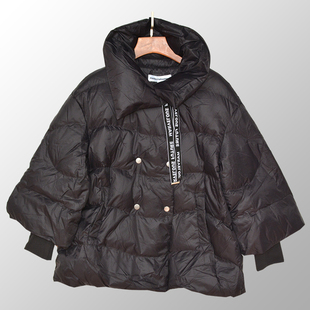 2024新品冬季宽松羽绒服女士新款罗纹袖口斗篷型外套