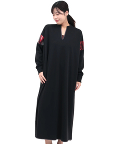 新款titicaca复古民族风森系圆领加绒长款拼接袖连衣裙