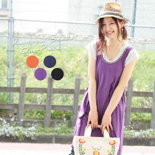 新款titicaca复古民族风森系莫代尔五彩穿珠连衣裙