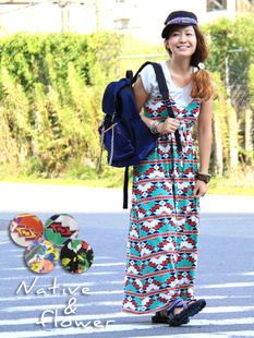 titicaca复古民族风文艺范森系清新吊带大印花连衣裙风情大摆裙