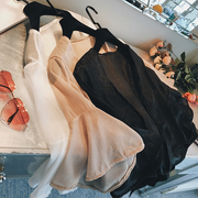 梦梦家新款个性不规则蝴蝶结系带宽松亮丝雪纺衫女短款七分袖<span class=H>开衫</span>