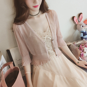 夏季新款镂空喇叭袖冰丝针织衫女短款收腰修身薄毛衣<span class=H>开衫</span>空调衫潮