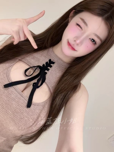 *吸神豪秘笈*假两件挂脖显胸镂空修身吊带小背心打底衫上衣女性感