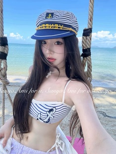 可爱俏皮显身材少女比基尼泳衣套装 「海港甜心～ 海军条纹船锚