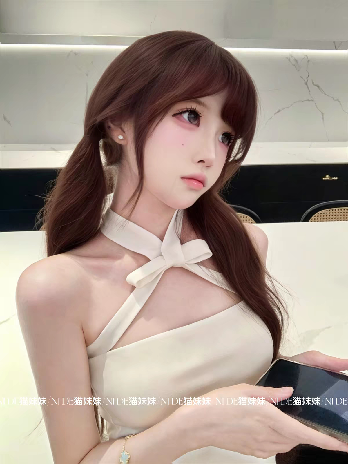 现货！自带胸垫！英区留子韩系蝴蝶结挂脖系带背心吊带抹胸上衣女